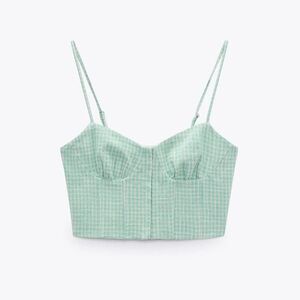 Zara green plaid gingham corset crop tank top